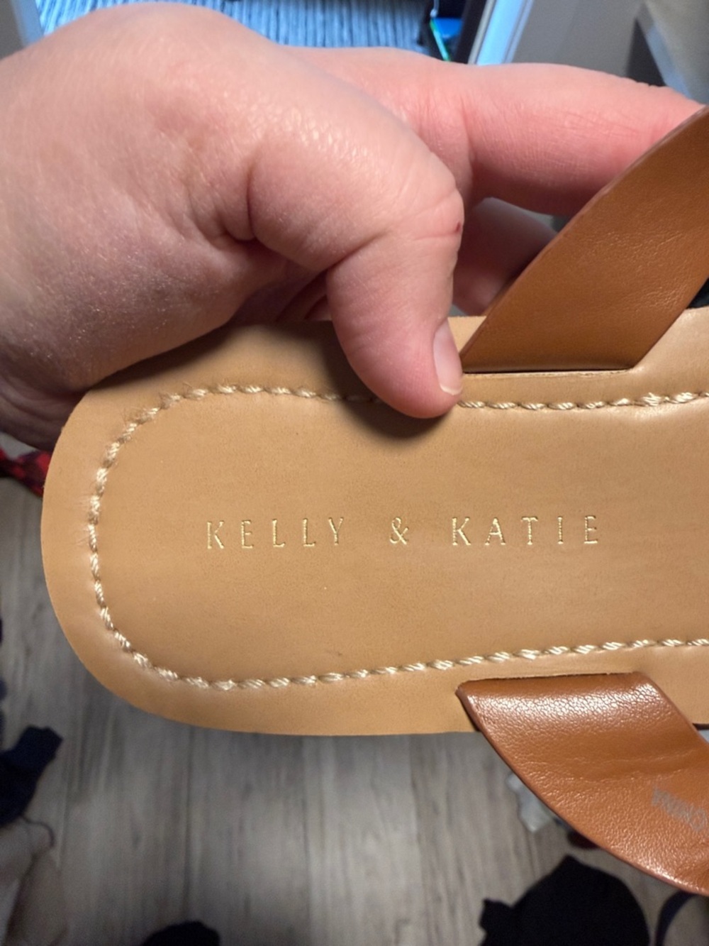 Kelly & Katie Brown Faux-Leather Thong Sandals with Metal Ring Detail - Picture 2 of 2